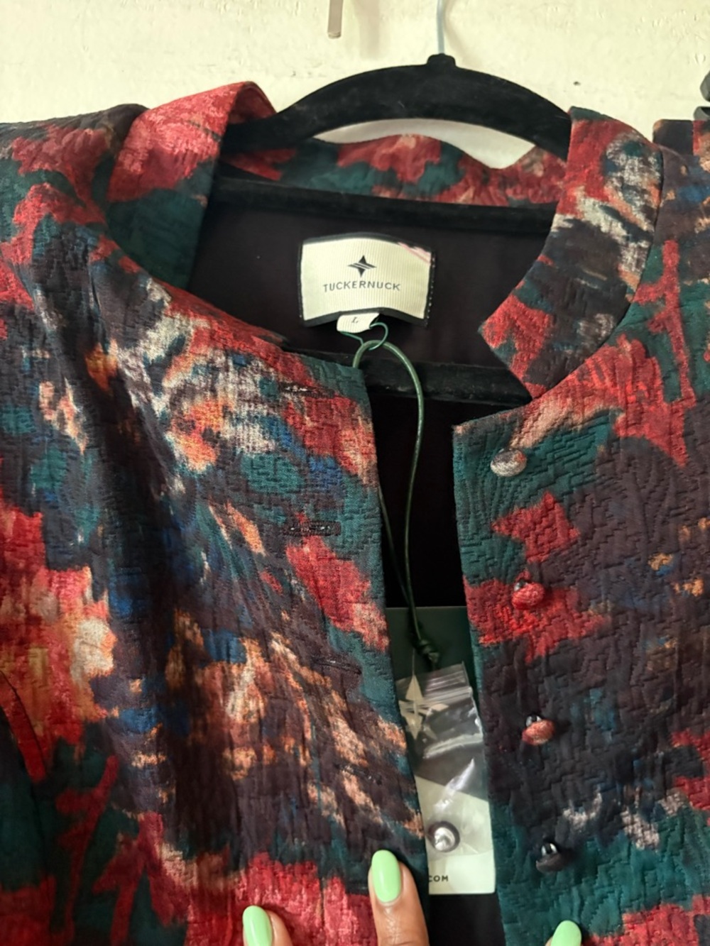 Tuckernuck Floral Textured Jacket in Teal, Red, and Pink - Picture 2 of 6